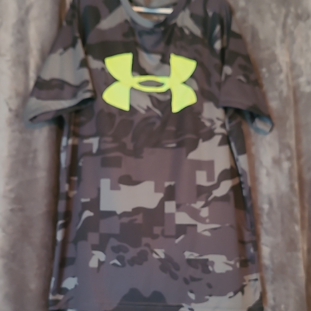 Under Armour Kids Camo Tee - Gray and Neon Green